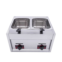 Freidora Comercial de Servicio liviano - Freidora de Gas Profesional - Freidora Profunda 2 * 10L Encimera Cilindro Doble Tanque Individual de Acero co precio