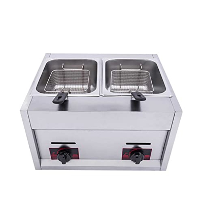 Freidora Comercial de Servicio liviano - Freidora de Gas Profesional - Freidora Profunda 2 * 10L Encimera Cilindro Doble Tanque Individual de Acero co