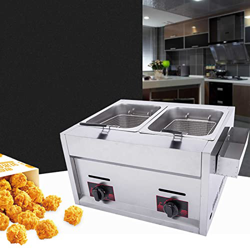 Freidora Comercial de Gas - Freidora de Grasa de Acero Inoxidable Tanque Doble 10Lx2 - con Tapas y cestas Sartenes Fritas Tocino Freidora de Huevos Ba en oferta