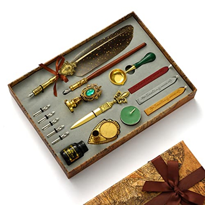 RoseFlower Conjunto de pluma de pluma, Juego de Tinta y Pluma Estilográfica de Caligrafía Vintage, Juego de Caligrafía con 5 Puntas Reemplazables, Reg