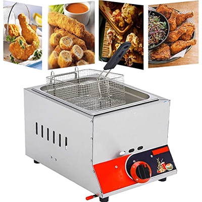 Freidora Gas encimera - Freidora Gran Capacidad Acero Inoxidable de 6 l cestas extrables - Freidora Gas Comercial Potencia Fuego Ajustable para Cocina