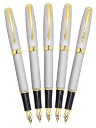 Gullor 5 plumas estilográficas clásicas de metal B388, adornos dorados, bolígrafos de regalo con convertidores, plata en oferta