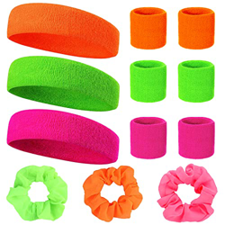 Muñequera 80s Set 9 Piezas Muñequeras Gym y 3 Lazos de Pelo de Intestino Grueso de Color Neón Muñequeras Gym Accesorios Fiesta Retro para Mujeres Homb precio