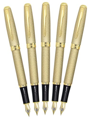 Gullor 5 plumas estilográficas clásicas de metal B388, adornos dorados, bolígrafos de regalo con convertidores, color dorado