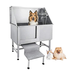 Bañera para Perros de Acero Inoxidable, bañera de Aseo Resistente al Agua de 50 Pulgadas, para Perros pequeños y medianos con Puerta extraíble y Escal en oferta