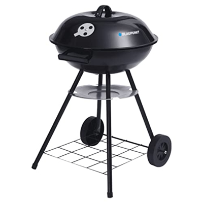 Blaupunkt GC401 - Barbacoa de carbón vegetal con ruedas, redonda, con estante inferior, 41 cm de diámetro, termómetro en la tapa