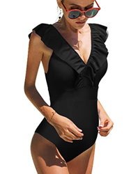 heekpek Traje de Baño Una Pieza Bañador Cuello en V Natacióncon Volante Trajes de Baña Push up Ropa de Baño Playa Relleno Monokini Cintura Alta Mujer en oferta