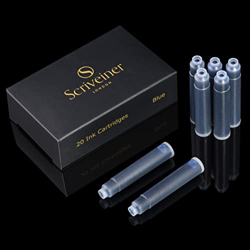 Scriveiner Fountain Pen Ink Cartridges - Black - 20 Standard International Ink Cartridges, Made In UK, The Best Cartridge For Your Scriveiner Pen, Ref en oferta