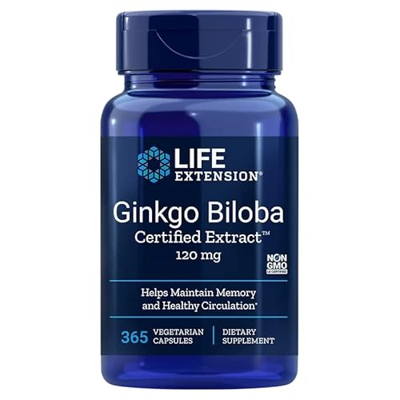 Life Extension, Ginkgo Biloba Extract (Extracto de Ginkgo), 120mg, 365 Cápsulas veganas, Probado en Laboratorio, Vegetariano, Sin Gluten, Sin Soja, No