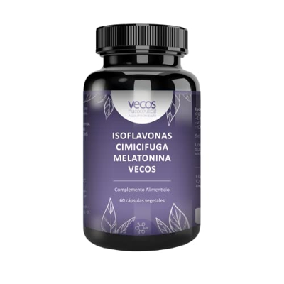 VECOS | Isoflavonas con Cimicifuga, Melatonina y Vitamina B6 | Alivia los Síntomas de la Menopausia, el Cansancio y la Fatiga, | Mejora el Descanso, l