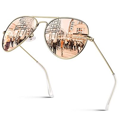 GQUEEN Gafas de Sol Mujer Pilot Metal Aleación Aviador Polarizadas UV400 58MM Montura Dorada Lentes Rosa