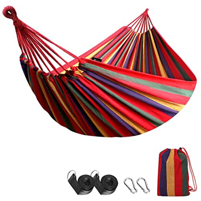 Anyoo Hamaca de Algodón para Jardín al Aire Libre Cama Portátil de Lona con Cuerdas para Acampar Peso Ligera con Bolsa para Jardín Patio Trasero Playa