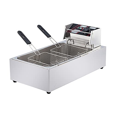 Freidora de Grasa Profunda de Acero Inoxidable Freidora Comercial eléctrica con Temporizador y Control de Temperatura Cesta Desmontable Doble