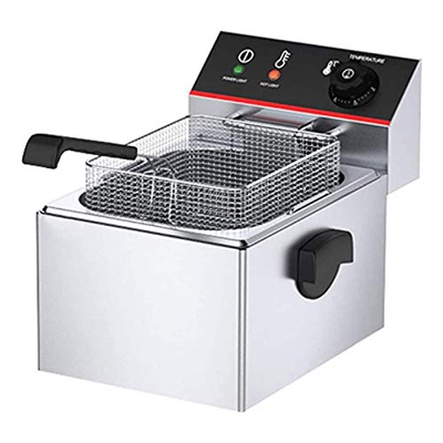 Freidoras, Freidora eléctrica de grasa profunda Encimera 6L 2500W Freidora eléctrica comercial de acero inoxidable de un solo cilindro, con cesta extr