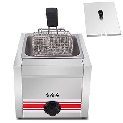 Máquina de Patatas Fritas de Acero Inoxidable, freidora de Gas de Gran Capacidad de 10L/20L/30L, Potencia de Fuego Ajustable Independiente con Removab
