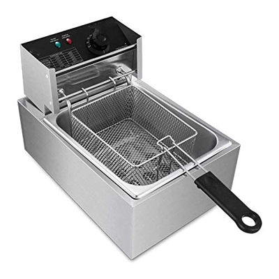 Freidoras, Freidora eléctrica de un Solo Tanque, Cilindro de Aceite Espesado 60-200 ℃ Temperatura Ajustable 2500W, Acero Inoxidable para Uso doméstico