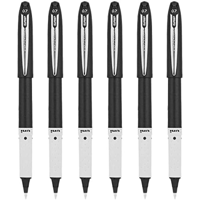 Uni-Ball UB-247 Grip Liquid Ink Rollerball - Pluma de 0,7 mm, tinta negra, paquete de 6