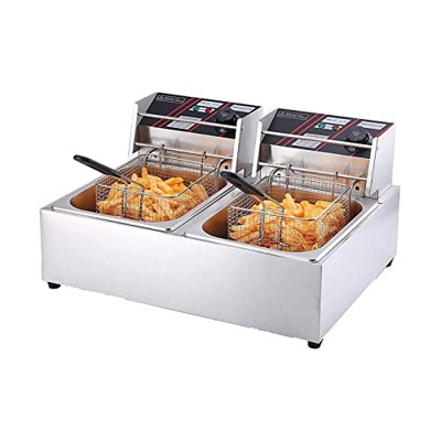 Freidoras, freidora eléctrica de Acero Inoxidable, Cilindro Doble, 5000 W, Capacidad de Temperatura Ajustable de Alta Potencia, 12 l, Adecuada para el