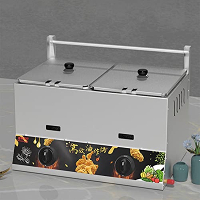 Freidora de Gas multifunción 22L Freidora de GLP de Acero Inoxidable de Gran Capacidad Máquina Comercial de Papas Fritas con 2 cestas y