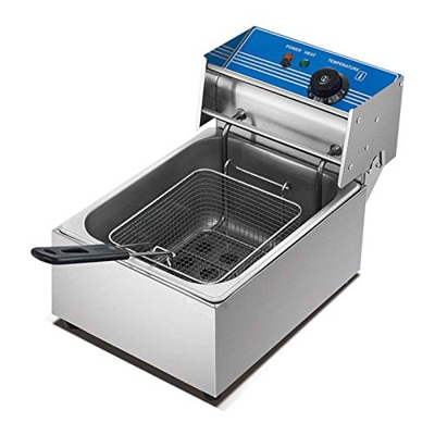 Freidoras, Freidora eléctrica comercial de un solo cilindro de acero inoxidable, Freidora eléctrica de grasa profunda 2500W 4L Fácil de limpiar para c