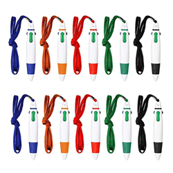 Guhowre 15 bolígrafos retráctiles con cordón en un solo cuerda, 4 colores, con cadena, para escuela en casa en oferta