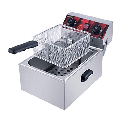 Freidoras, Freidora eléctrica comercial de acero inoxidable de un solo cilindro, Freidora eléctrica de grasa profunda 3000W 10L Fácil de limpiar para 