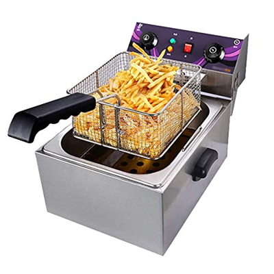 Freidoras, Freidora eléctrica profunda de un solo cilindro 10L 3000W Encimera de acero inoxidable Freidora eléctrica de grasa profunda, con temporizad