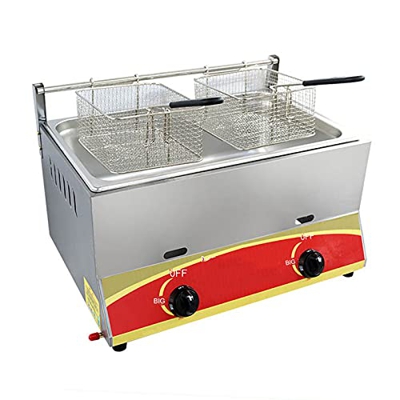 Freidora de Gas de encimera Comercial Freidoras de Grasa de Acero Inoxidable de Gran Capacidad con Cesta extraíble y Tapa Ajustable Firep