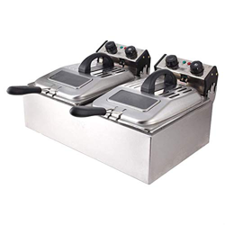 Freidoras, Freidoras sin Humo 2800W*2, 20L Freidora eléctrica de Doble Cilindro de Acero Inoxidable con cestas y Tapas, con Temporizador, fácil de Lim en oferta