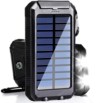 PABERIDO Banco De Energía Solar De 20000mah, con Linternas Led Batería Externa De Viaje Al Aire Libre para TeléFono MóVil Cargador PortáTil De Gran Ca