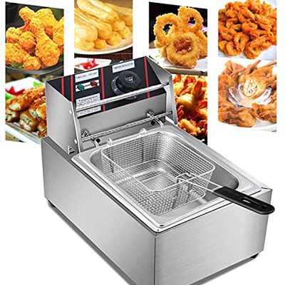 Freidora eléctrica de 10 l de 2500 W, Control de Temperatura Ajustable de 50~200 ℃, con asa de Seguridad y Ventana de visualización, Cesta de Aceite e