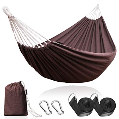 Anyoo Hamaca de Algodón para Jardín al Aire Libre Cama Portátil de Lona con Cuerdas para Acampar Peso Ligera con Bolsa para Jardín Patio Trasero Playa