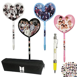 HJYZY 46 unids BTS Bangtan Boys Bolígrafo de gel en forma de corazón de gran capacidad Estuche de almacenamiento BTS Pegatinas para abanico Regalos Ti precio