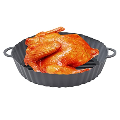 Youduo Bandeja de Silicona para freidora de Aire - Revestimientos de freidora de Aire de Silicona Reutilizables de 8.26 Pulgadas con asa,Accesorios pa