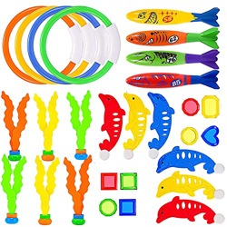 Wybtbm 28pcs de Buceo Juguetes de Buceo Piscina bajo el Agua Juego de Buceo Anillo de Buceo niños Piscina de natación Juguete Bolas de Buceo Bandidos  precio