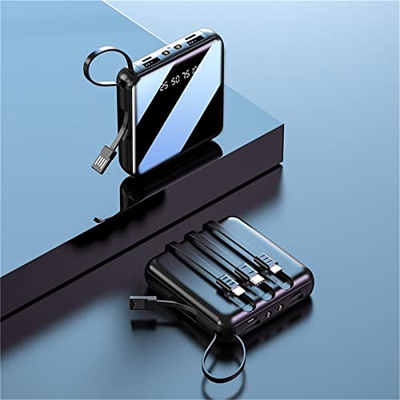 Mini Banco de energía de 4 Cables,Cargador rápido portátil de 20000 mAh,Banco de energía Delgado,Puertos USB de Doble Salida,con Pantalla Digital LED 