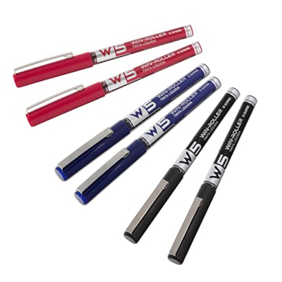 6 BOLÍGRAFOS W5 TINTA LÍQUIDA STARPLAST - Pigmento profesional, larga duración, punta fina 0.5mm para escribir - AZUL - NEGRO - ROJO