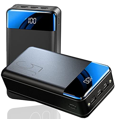 Wttfc Power Bank 50000Mah,Carga Rápida Batería Externa USB C con 3 Entradas (Micro+USB C+Ligh-Tning) Y 2.1A 3 USB Salidas Linterna LED Y Pantalla LCD 