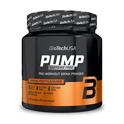 BioTechUSA Pump Caffeine free, Bebida en polvo saborizada para antes del entrenamiento sin estimulantes, con aminoácidos, extractos de plantas, 330 g,
