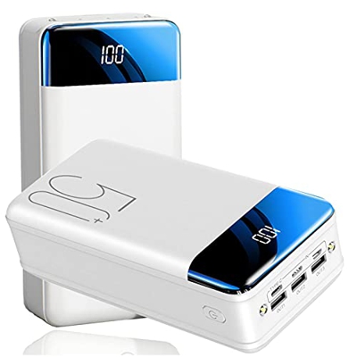 Wttfc Power Bank 50000Mah,Carga Rápida Batería Externa USB C con 3 Entradas (Micro+USB C+Ligh-Tning) Y 2.1A 3 USB Salidas Linterna LED Y Pantalla LCD 