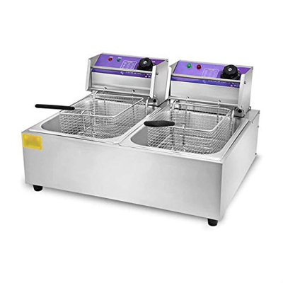 Freidoras, freidora eléctrica, freidora eléctrica de doble cilindro de acero inoxidable, freidora profunda de encimera, para papas fritas comerciales 