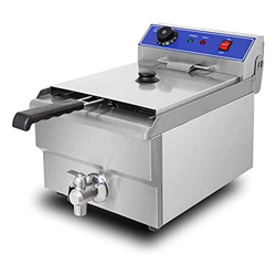 Freidoras, 13L 3250W Profesión Freidora eléctrica profunda de acero inoxidable Freidora eléctrica de un solo cilindro de gran capacidad con drenajes,  en oferta