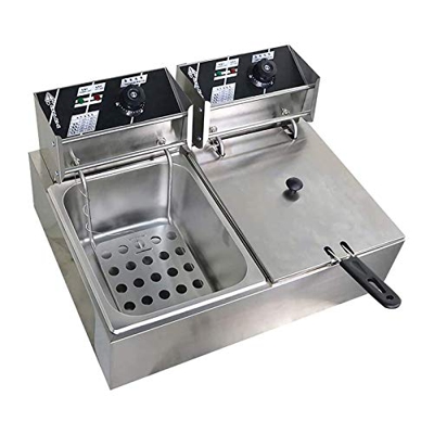 Freidoras, freidora eléctrica de Acero Inoxidable, Doble Cilindro, 5000 W, Temperatura Ajustable de Alta Potencia, Adecuada para el hogar y los Negoci