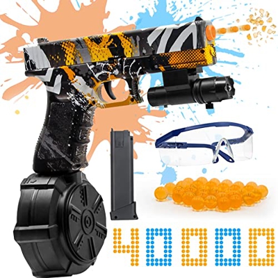 Blaster de gel eléctrico - Blaster automático de bolas con revista de tambor y gafas, juegos de patio trasero para adultos y niños mayores de 12 años 