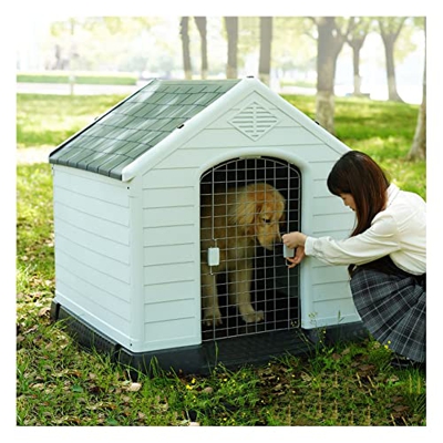 Casetas para Perros Casa Grande De Plástico para Exteriores De 48" para Perros Y Gatos Pequeños Y Medianos, Refugio para Mascotas con Puerta Y Piso El