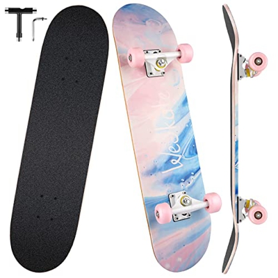 Patinetas Hikole para Principiantes, monopatín Completo de 31 x 8 Pulgadas con 7 Capas de Arce Canadiense, patinetas cóncavas de Doble Patada para niñ