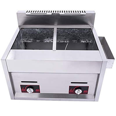 SHENGSHIYU Freidora De Gas Multifuncional De Doble Cilindro De 20 L, Temperatura Ajustable, Comercial (Cubierta contra Salpicaduras), Fácil De Limpiar