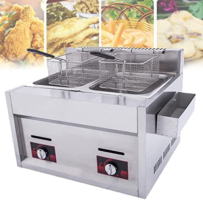 SHENGSHIYU Freidora De Gas Comercial De 20 L, Cesta Doble, Freidora De Acero Inoxidable para Restaurante, Calor Ajustable, Fácil De Cocinar, Restauran