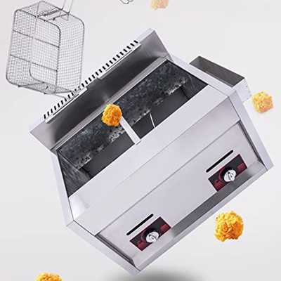 SHENGSHIYU Freidora De Gas Comercial De 20l, Cesta Doble, Encimera De Tanque Doble, Freidora De Acero Inoxidable para Restaurante, Cocina Fácil, Resta