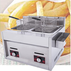 SHENGSHIYU Freidora De Gas Comercial - Freidora De Acero Inoxidable De Doble Tanque De 20l - con Tapa Y Cesta para Restaurante, Hogar, Cocina, Comerci precio
